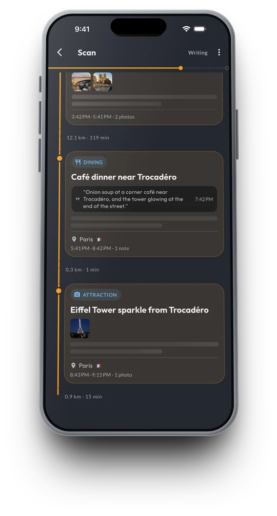 The Scan running: Moments appearing on a timeline as it writes